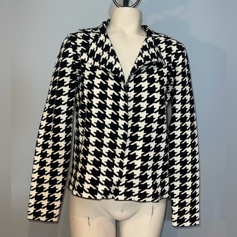 Premise black white houndstooth sweater open cardigan suit jacket blazer small